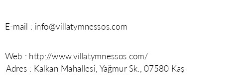 Villa Tymnessos telefon numaralar, faks, e-mail, posta adresi ve iletiim bilgileri